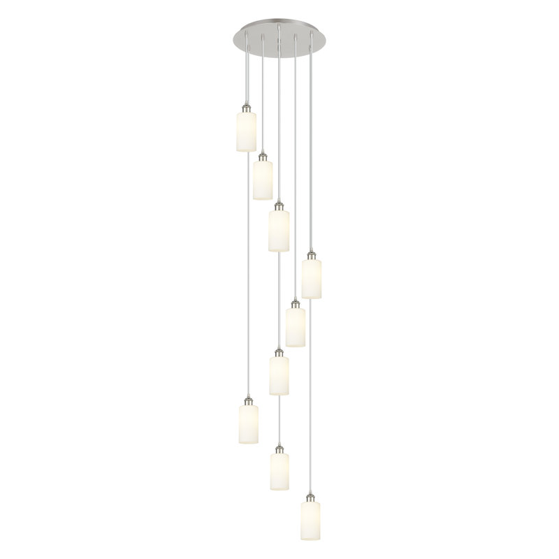 Caius - 9 Light Cord Hung Multi Pendant, Polished Nickel, 132.88" H x 19.25" W, White