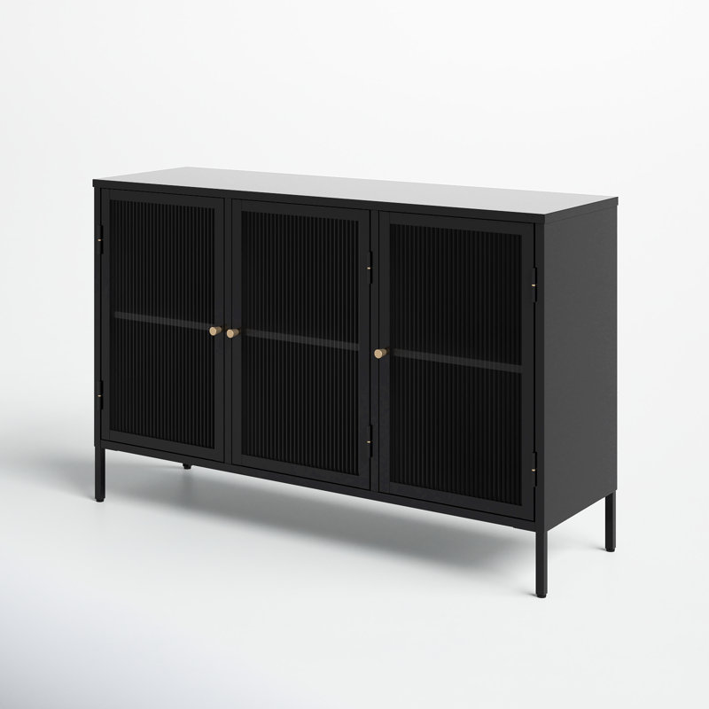 Black Steel and Glass 52'' Modern Sideboard with Gold Hardware