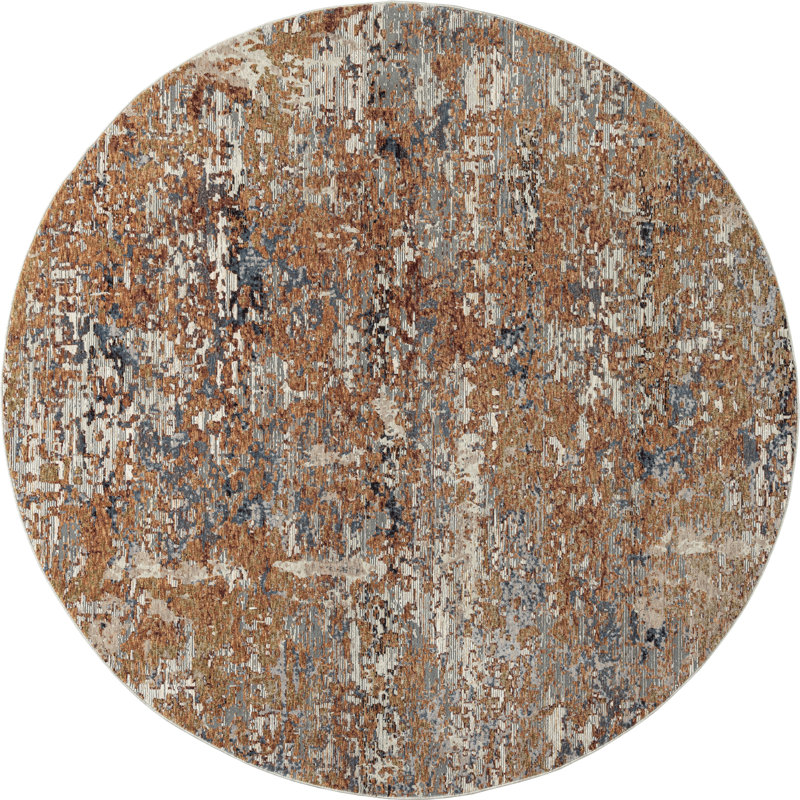 Tapis gris à motif abstrait Hemingford, Rond 3 pi, Gray