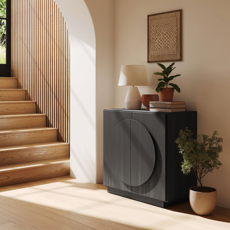 Buffet Cabinet Circle Symmetrical Doors W/ Adjustable Shelf, Espresso Black, Espresso Black