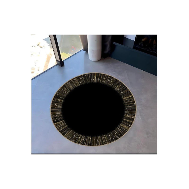 Black Line Detailed Round Woven Base Modern Decorative Carpet, Round 3'4"