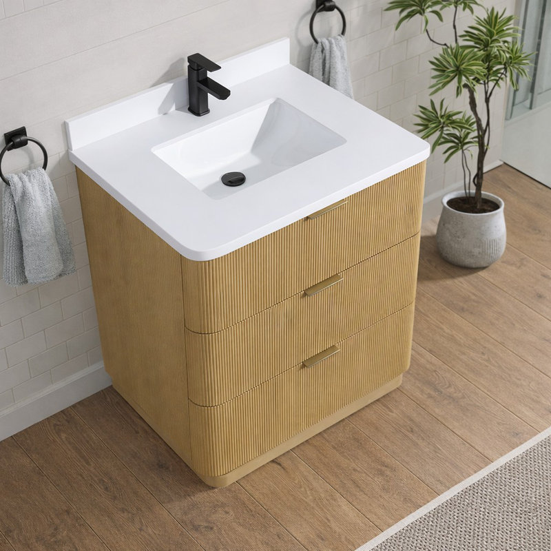 Meuble-lavabo simple 36 po avec plateau en quartz Calamigo