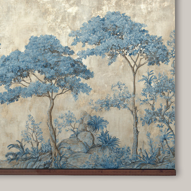 Tapisserie murale «Blue Botanical Forest» - très grande toile rétro prête à accrocher, H 40 po x l 60 po