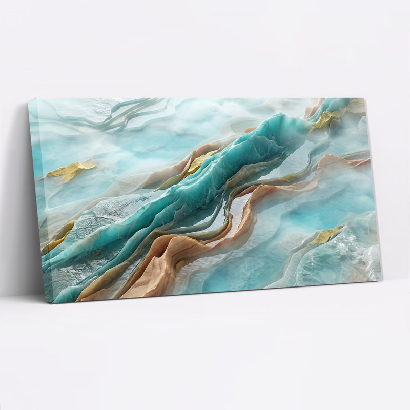 «Blue and Beige Abstract Flowing Terrain Design», art mural sur toile, L 32 po x H 16 po