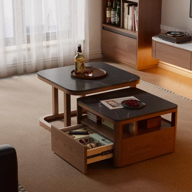 Table basse moderne simple en bois massif, Noir, noir, noir, noir, Noyer foncé
