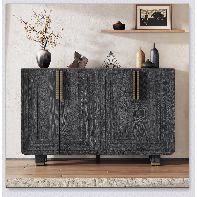 Buffet rétro de 54 pouces avec tablettes réglables, buffet cannelé rétro à 4 portes pour un rangement et une présentation élégants
