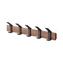 Wall Coat Hook Rack - Set of 3 - Black Walnut Wood Black Metal