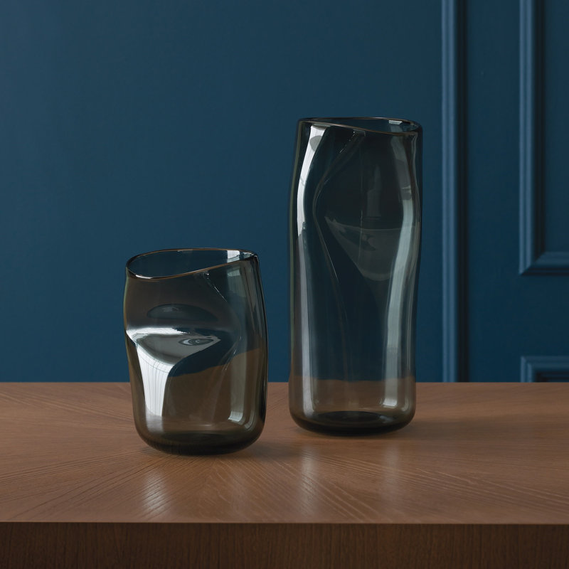 Contour Vase, 15" H x 7.25" W x 6.75" D, Gray