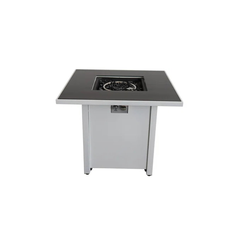 30" Powder-Coated Metal Fire Pit with Smoked Glass Lid, White