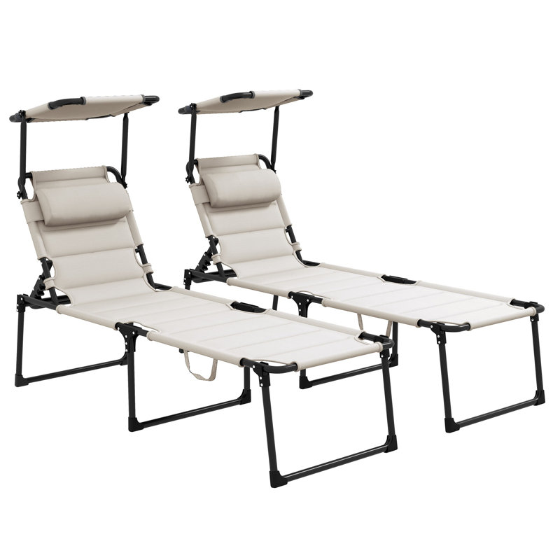 Sundeck adjustable folding deck chair with awning roof and pillow two-piece set