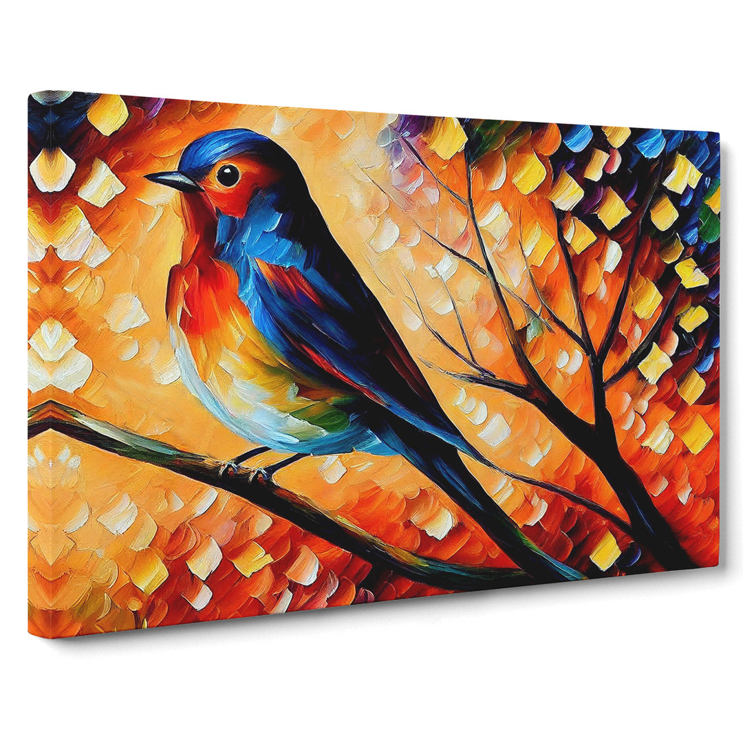 Robin Bird Painting Abstract - Wrapped Canvas