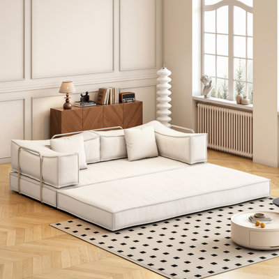 78.7" Large 5 In 1 Sofa Bed Convertible, No Tools Assembly Sleeper Sofa, Modern Frameless Boneless Couch, Washable Corduroy Couch, Oversized For Small Space, 2 Pillows Included, Beige