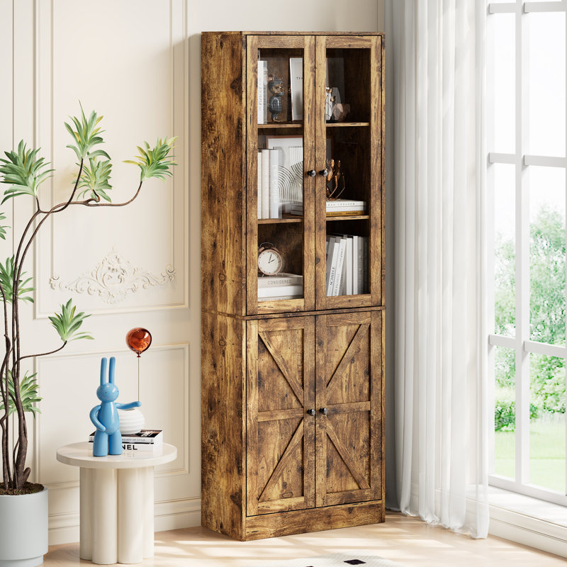 70.9'' H X 23.6'' W Standard Bookcase with Glass Door, Sunset-Colored Wood