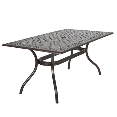 Outdoor Patio Dining Table with Lattice Top and Curved Legs, Cast Aluminum Design for Garden or Deck,