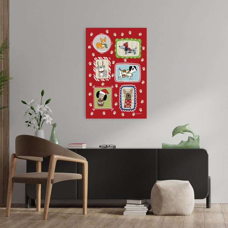 Holiday Hounds Whimsical Abstract Contemporary Dog Wall Art Print 1 Piece Wrapped Canvas Wall Art, 91.44cm H x 60.96cm W