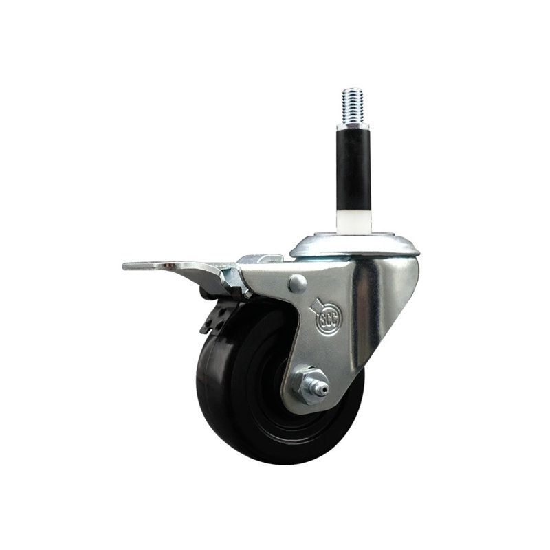 3 Inch SS Soft Rubber Swivel 7/8 Inch Expanding Stem Caster Total Lock Brake SCC