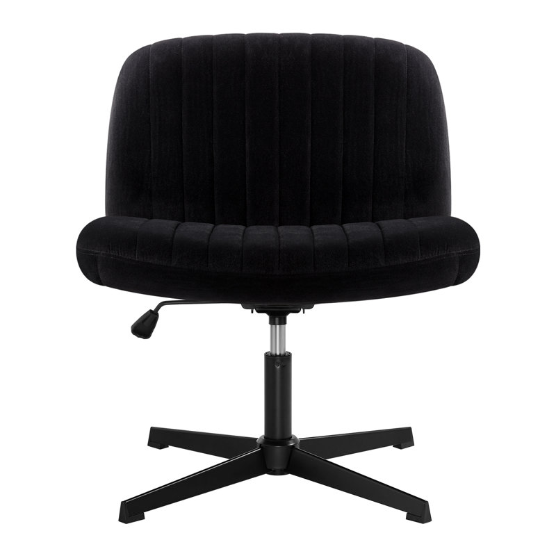 Chanute Armless Wide Desk Chair, Black, Velvet