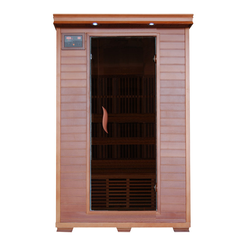 Sauna infrarouge en bois de cèdre HEATWAVE Yukon pour 2 personnes, idéal pour la détente à domicile – Sauna intérieur avec 6 radiateurs au charbon, éclairage de chromothérapie, ioniseur d'oxygène et système audio stéréo intégré