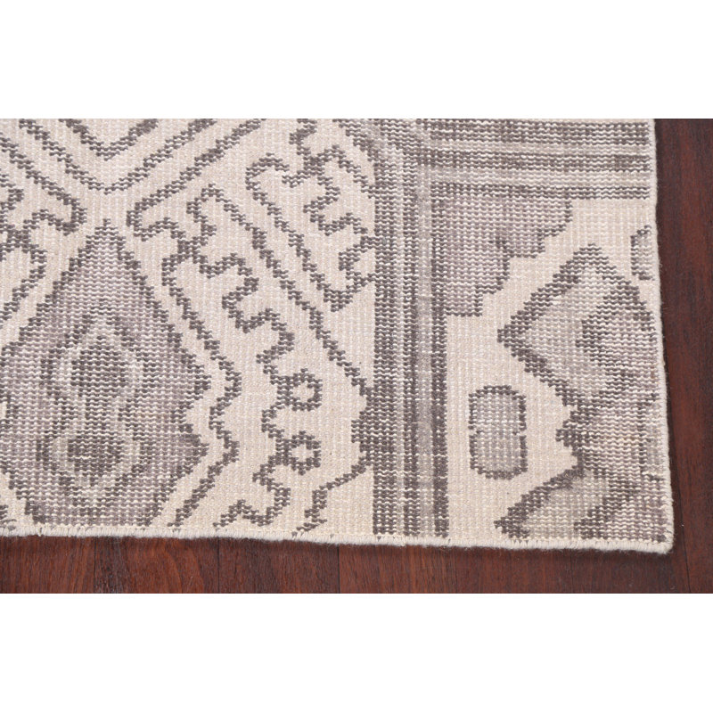 Tapis beige en laine noué à la main de conception unique 4 pi 0 po x 6 pi 0 po Lucianne