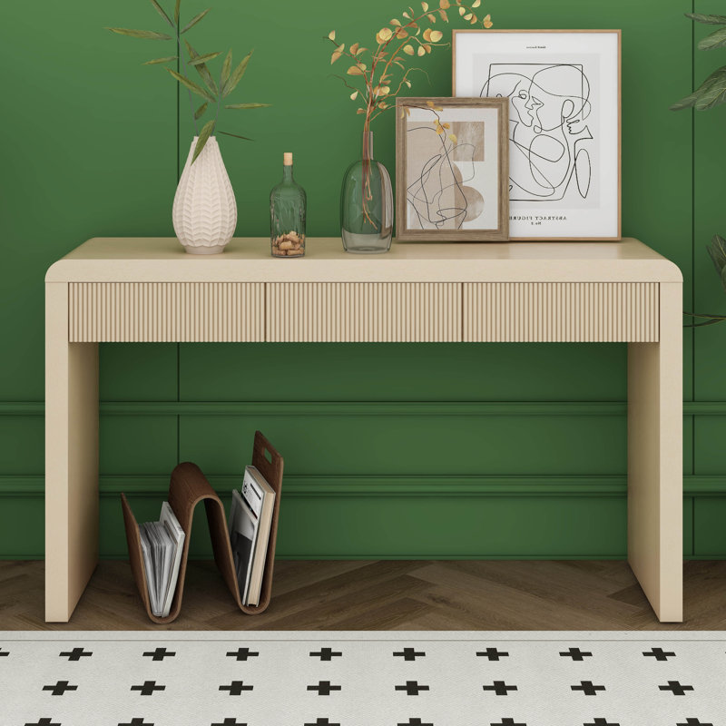 Console rustique avec façade de tiroir cannelée, table d'entrée, Abricot