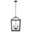 Luminaire suspendu noir mat 4 lumières Archita avec décor en faux bois, ampoules incluses