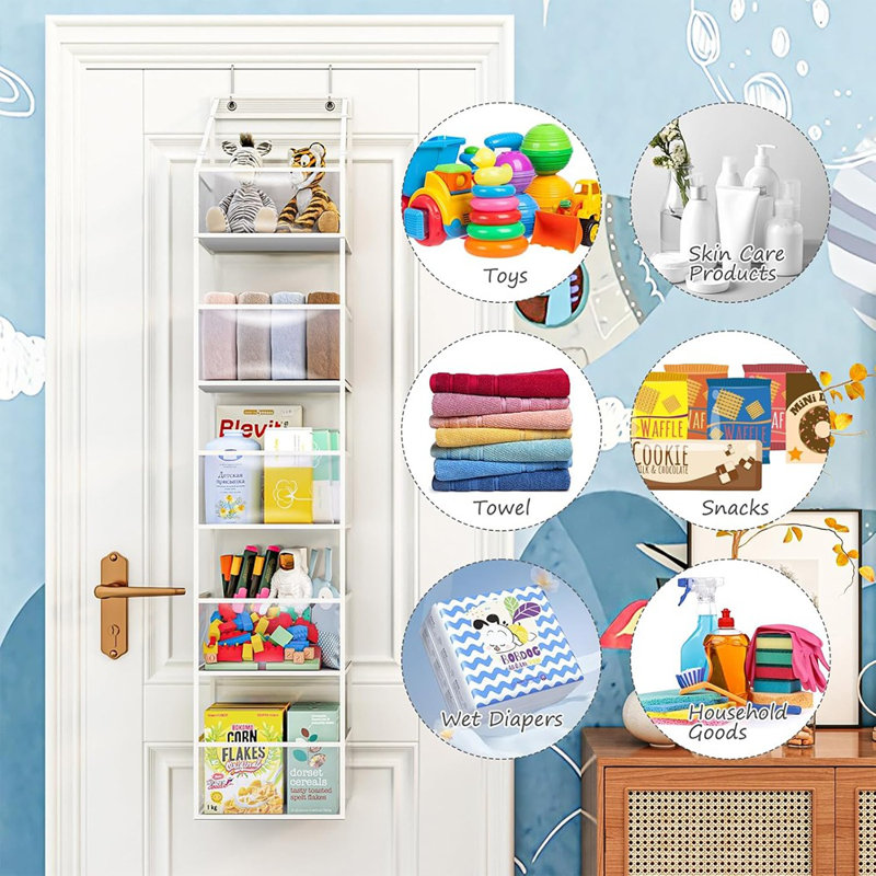 Organisateur de garde-manger suspendu à 5 tablettes, organisateur de pièce avec pochettes en plastique transparent, capacité de 25 lb ultra robuste et grande pour le placard, la chambre à coucher, la chambre de bébé, la salle de bain et les articles divers