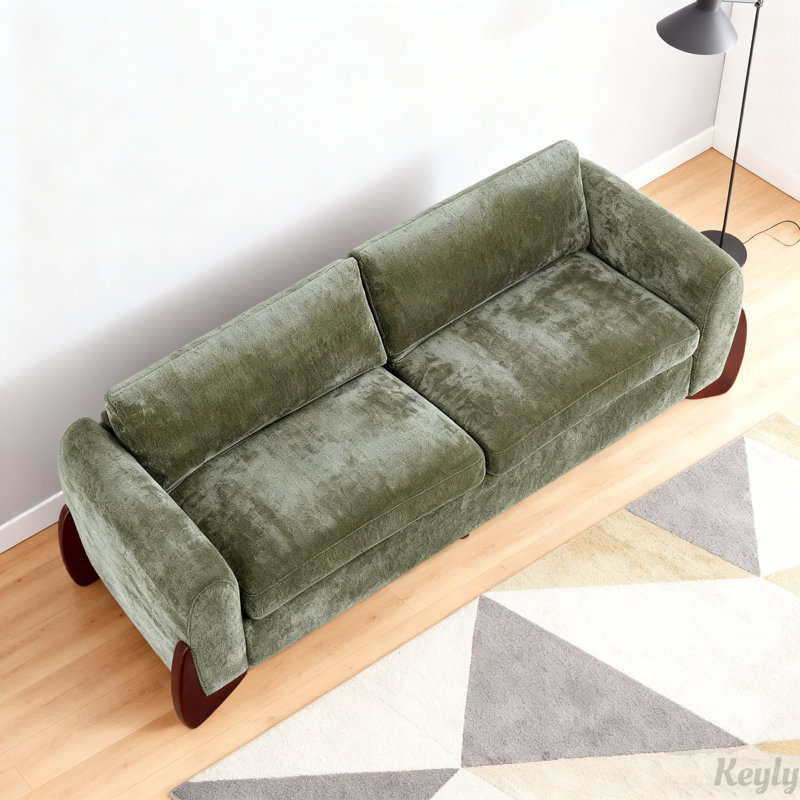 89"L Chenille Sofa, Olive Green