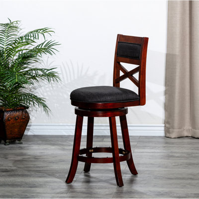 24" Counter Height Swivel Stool, Cherry, Warmhearted Charcoal Fabric Seat Stool With Stable Frame,