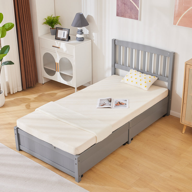 Lit simple gris avec rangement, Gris