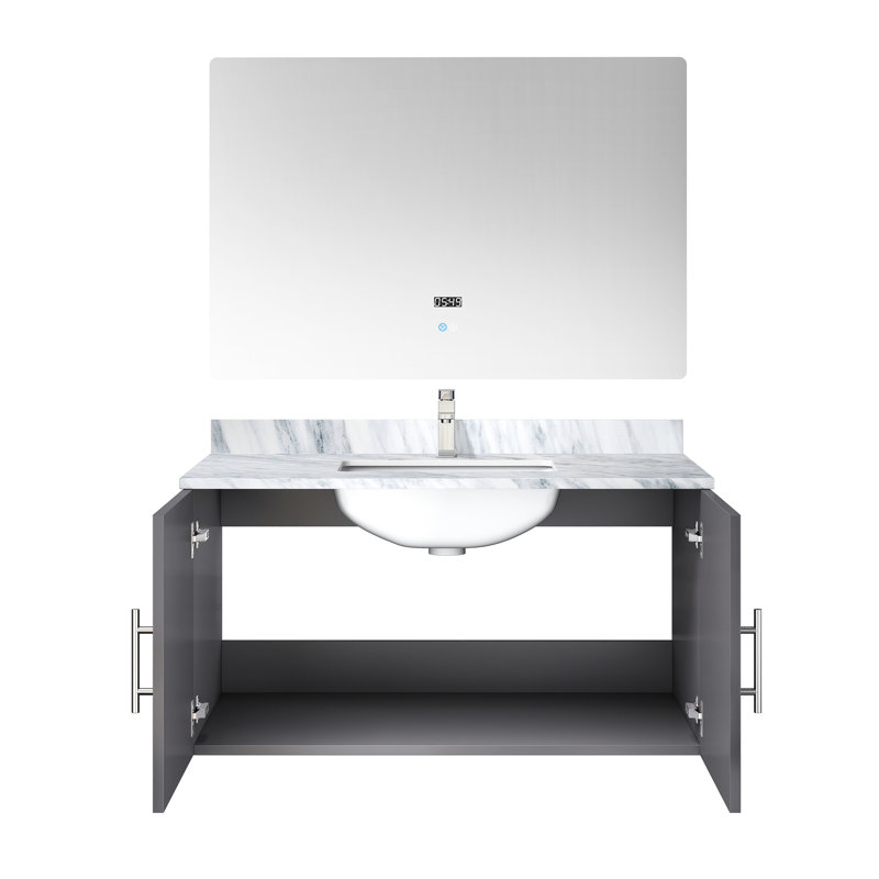 Meuble-lavabo gris foncé de 36 po x P 22 po, surface et robinet en marbre, miroir à DEL et meuble-lavabo élégant de 36 po 22 D, robinet supérieur, charme durable