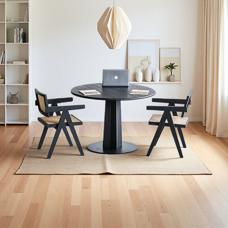Bureau d'écriture circulaire en bois massif blanc, H 29,52 po x l 31,49 po x P 31,49 po