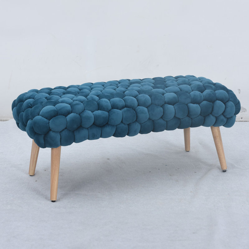Aciel 97cm Wide Velvet Tufted Rectangle Geometric Shapes Footstool Ottoman, Teal
