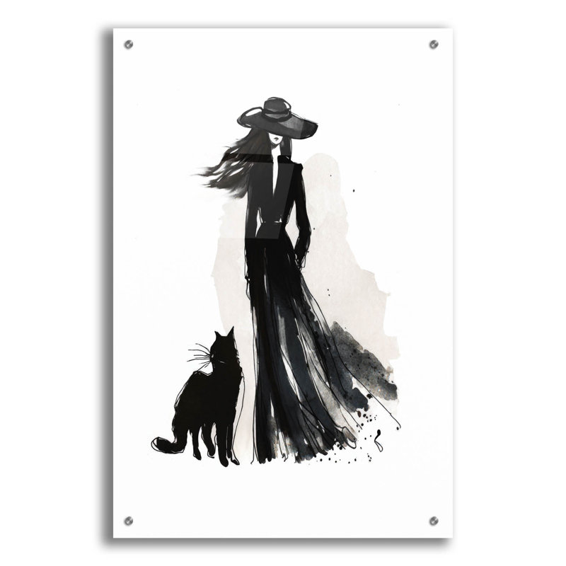 «Femme avec chat» par Svetlana Aleynikova, art mural en verre acrylique, H 36 po x l 24 po x P 0,2 po