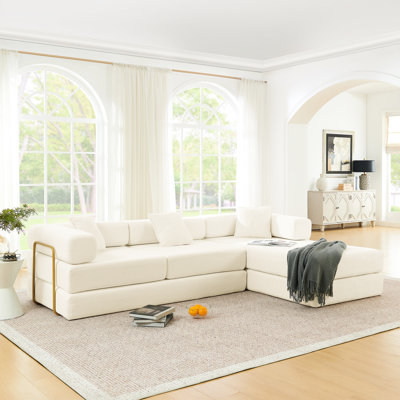 Canapé modulaire de 108 po avec méridienne en forme de L, lit convertible moelleux et confortable, revêtement en velours côtelé respirant, rembourrage en mousse haute, aucun assemblage requis, idéal pour un appartement ou une chambre à coucher, velours côtelé