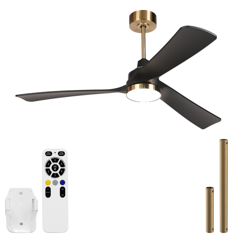  52 Inch Ceiling Fans with Lights, Quiet 3CCT Modern LED Ceiling Fan with Remote for Bedroom, Living Room, Kitchen, 6 Speeds, Reversible DC Motor, Timer, Memory, Black Gold