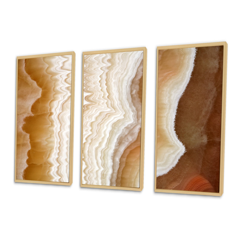Marble Stone Layers - Ensemble de 3 reproductions sur toile, Cadre brun, H 20 po x l 36 po x P 1 po