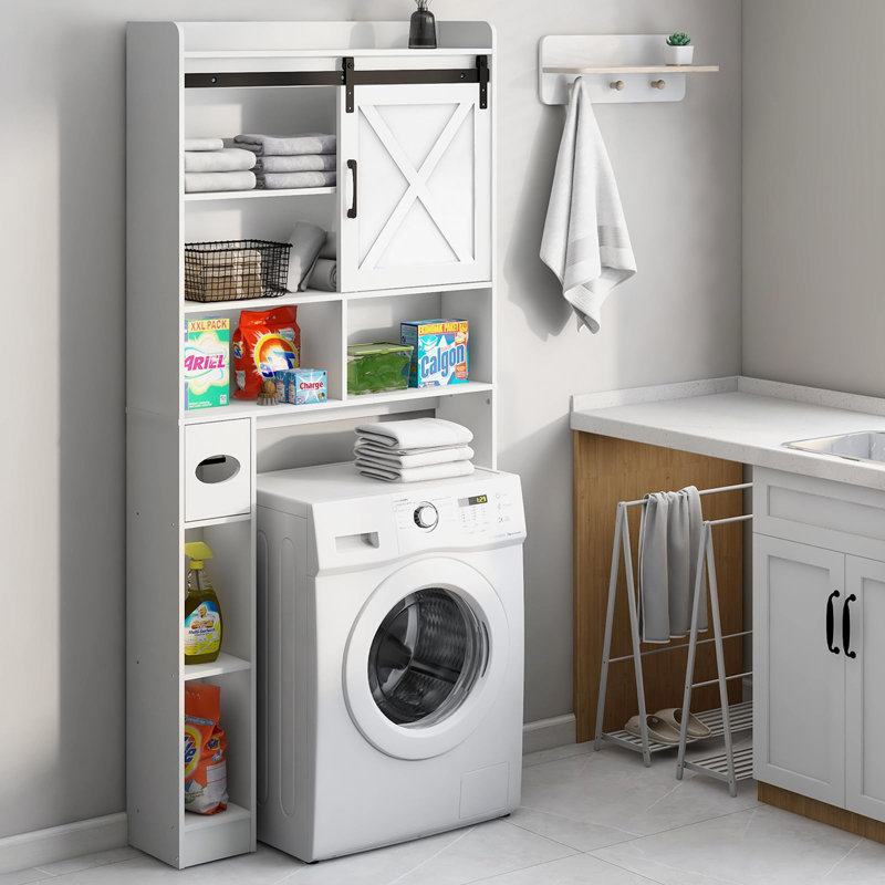 The Toilet Storage Cabinet, Farmhouse Storage Cabinet Over Toilet with 2 Barn Doors, White