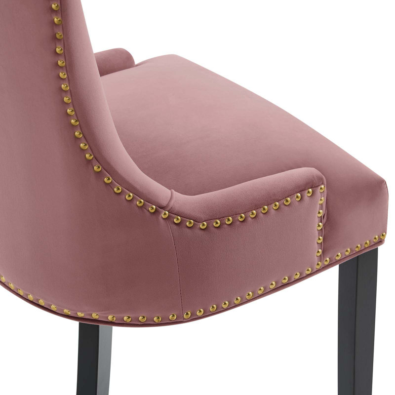 Dusty Rose Velvet Upholstered Side Chair with Wood Legs