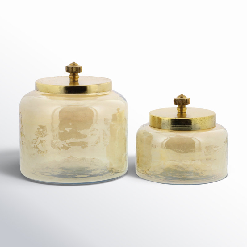 Glass Decorative Jars with Metal Lids Set, Gold