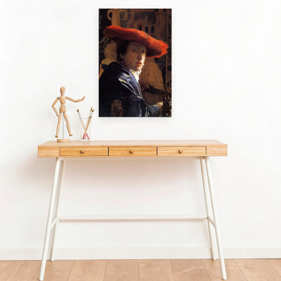 Girl With A Red Hat Classic Contemporary Portrait Wall Art Print by Johannes Vermeer - Wrapped Canvas Print