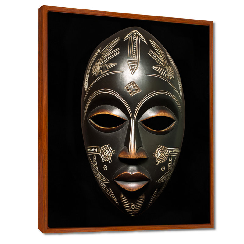 Masque africain traditionnel et ethnique V - art mural tribal africain, H 32 po x l 24 po x P 1 po, Cadre flottant brun