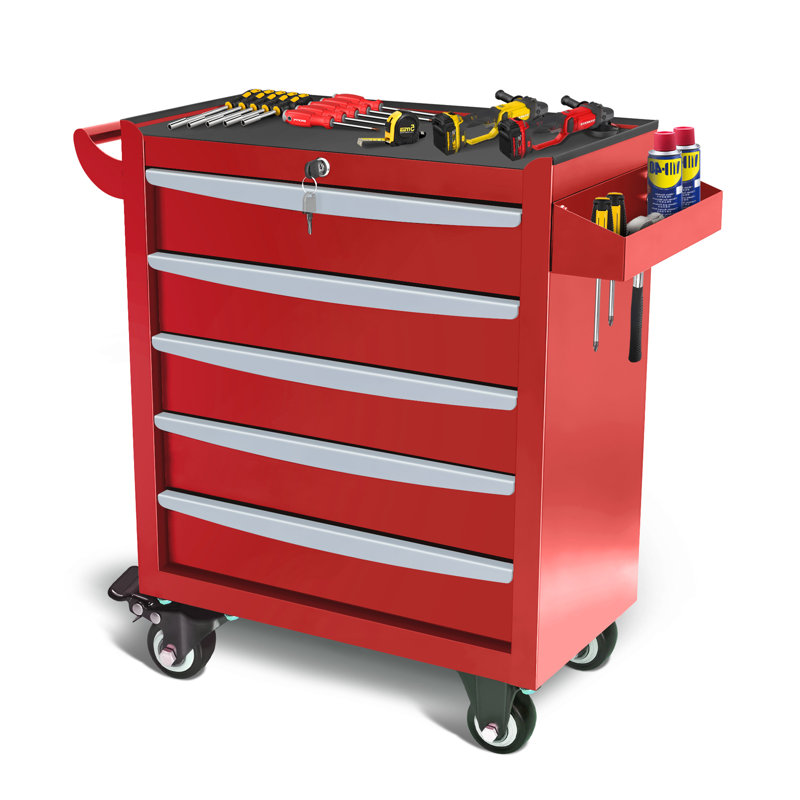  5-Drawer Rolling Tool Chest, Metal Tool Box with Wheels & Lock Garage Storage Cabinets, Red