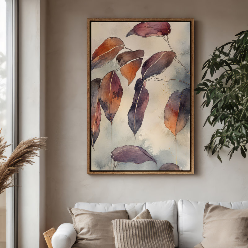 Art mural sur toile encadrée - Feuilles d'automne dans des tons chauds de terre - 16 po x 24 po, 24 po x 36 po, Naturel