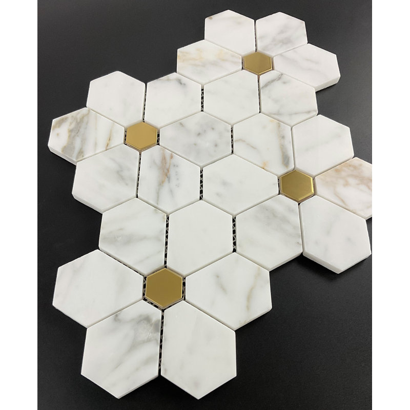 MFL Flowers Pattern Marble & Metal Novelty Mosaic Wall and Floor Tile