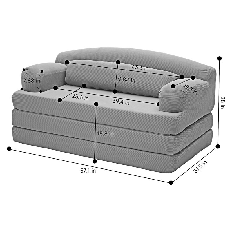 Causeuse-lit pliable, Velours côtelé vert grisâtre