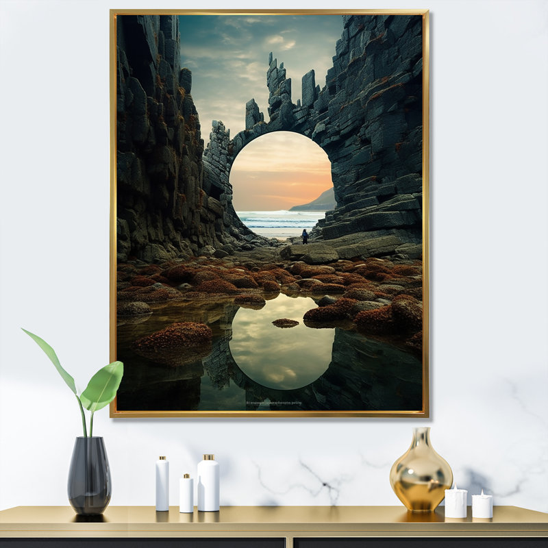 «Mind-Blowing», art mural surréalisme, Cadre flottant doré, H 44 po x l 34 po x P 1,5 po
