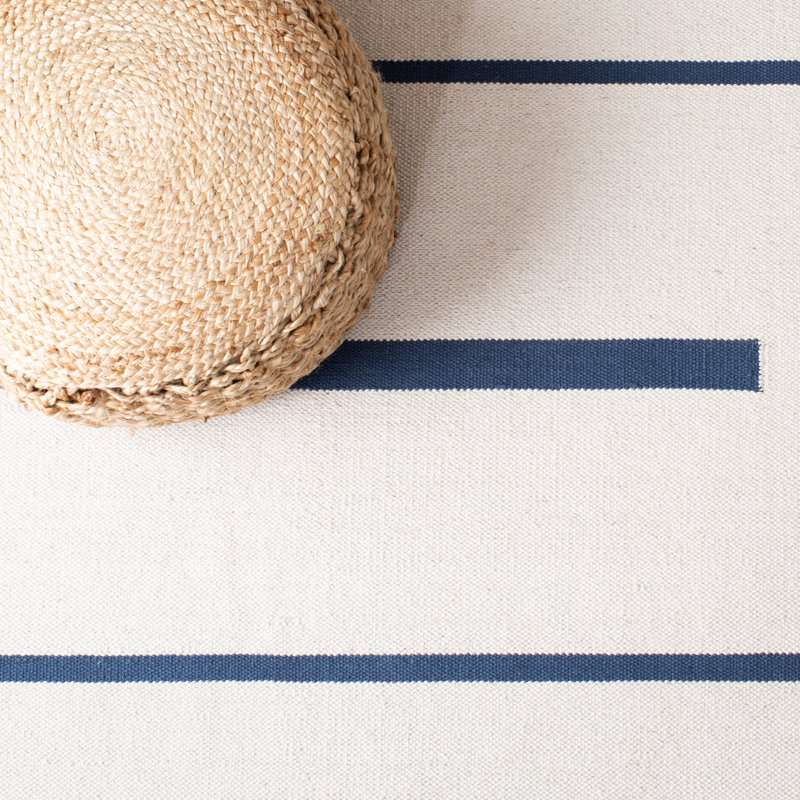 Estrellita Hand-Woven Cotton Striped Flatweave Area Rug, Square 6'