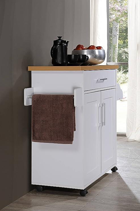 Albizu Wood Kitchen Island, White/Beech