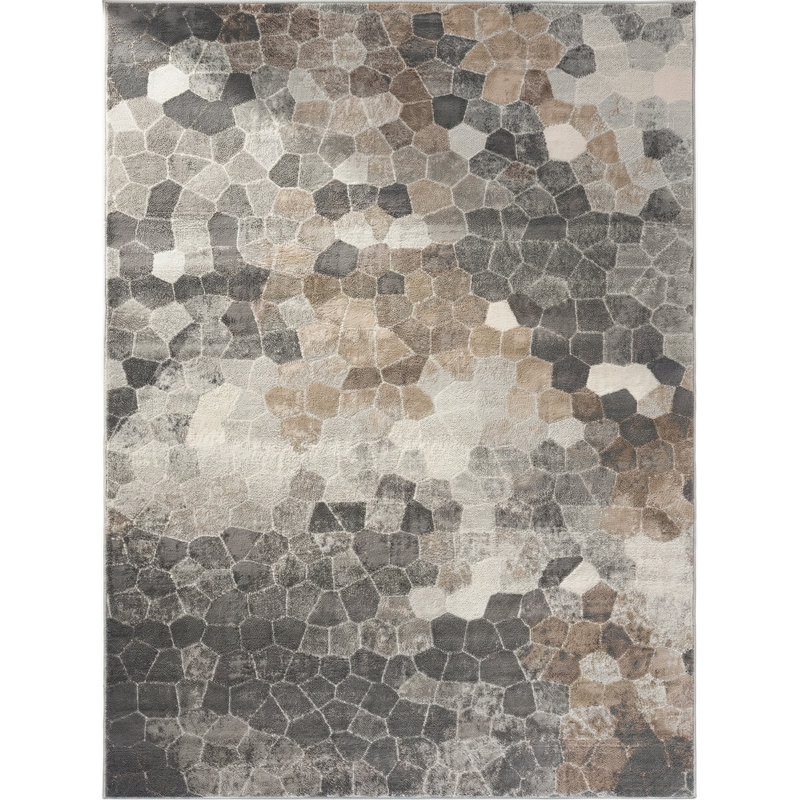 Tapis intérieur / extérieur en mosaïque de pierre grise / beige de 5 pi x 8 pi (5 pi 3 po x 7 pi 7 po) de Joni