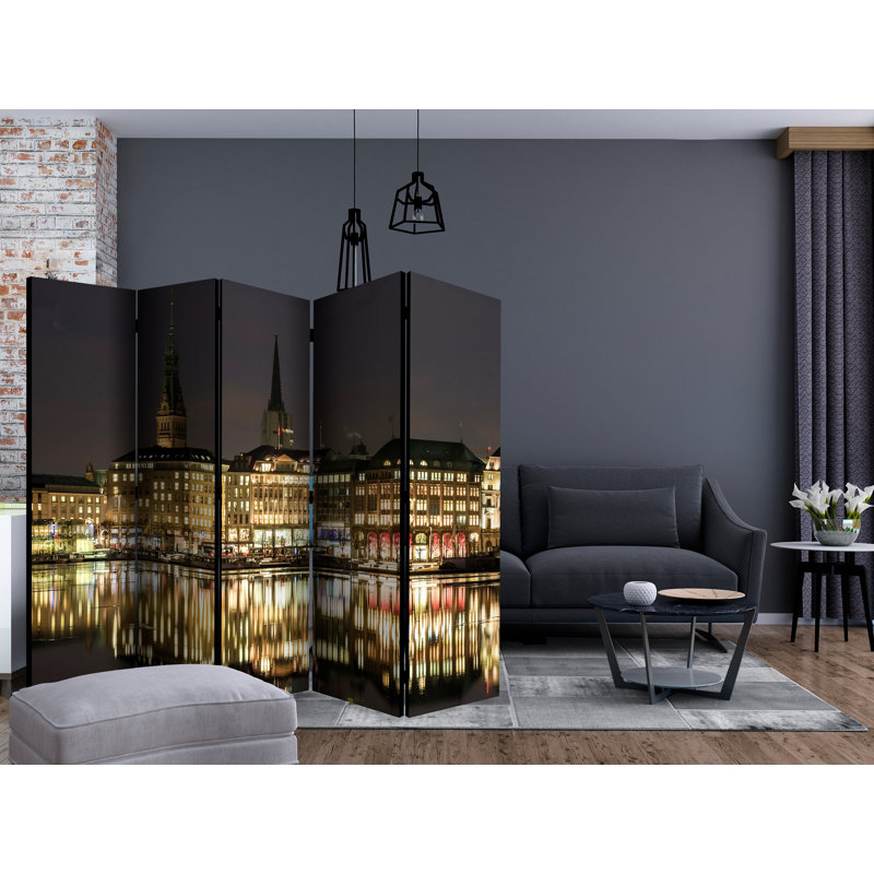 Gurmehar 225cm W x 172cm H 5 - Panel Solid Wood Folding Room Divider